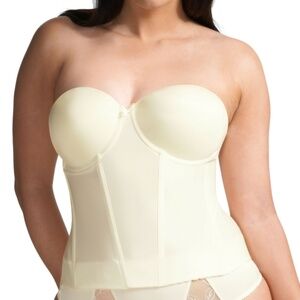 NEW Elomi Smoothing Satin Longline Bustier Underwire Strapless Bra 1231 Ivory